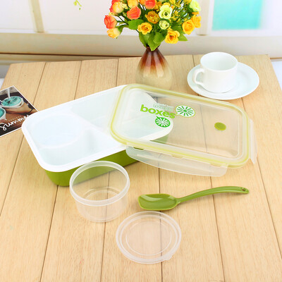

Greensen Lunch Box Food Container 4 Compartments Storage Bento Microwave Soup Bowl SpoonLunch Box Food Container Green