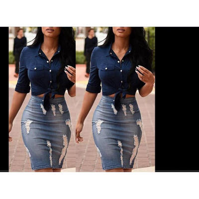 

Women&39s Stretch Bodycon Pencil Skirt Knee-Length Skirt High Waisted Denim Skirts New