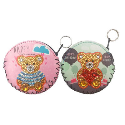 

2pcs DIY Full Drill Diamond Painting Cute Bear Leather Wallet Bag Pendants