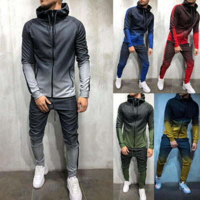 

US Hot Men Tracksuit Sets Hoodie Sweatsuit Slim Fit Joggers Gym Gradient Suit