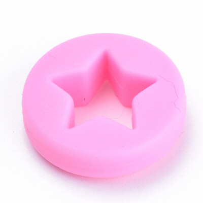 

Food Grade Environmental Silicone Beads Chewing Beads For Teethers DIY Nursing Necklaces Making Flat Round with Star HotPink