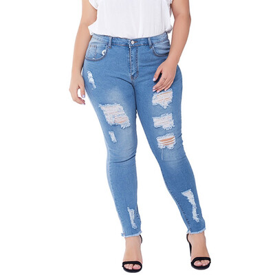 

Tailored Plue Size Women Hight Waisted Denim Jeans Stretch Slim Pants Length Jeans