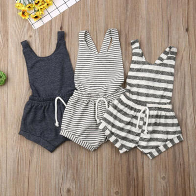 

Newborn Kids Baby Girl Casual Cotton Striped Backless Suspender Romper Bodysuit