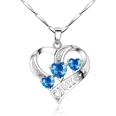 

Casual 925 Sterling Silver Amethyst Topaz Diamond Necklace Love Heart Pendant Clavicle Chain Gift For Women