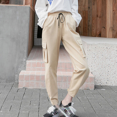 

Womens Loose Cargo Harem Pants Elastic High Waist Casual Sport Cropped Trousers