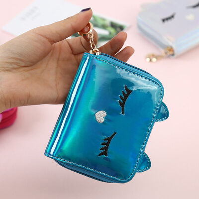 

2018 New Style Fashion Print PU Leather Money Holder Cute Clutch Bag Hologram Laser Wallet Metallic Color