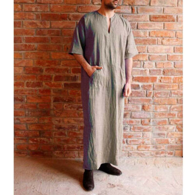 

Mens Long East Kaftan Saudi Arab Islamic Clothing Short Sleeve Thobe Robe