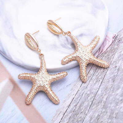 

EK646 Bohemian Sea Shell Drop Earrings For Women Metal Starfish Conch Shell Cowrie Statement Earrings 2019 Summer Beach Jewelry