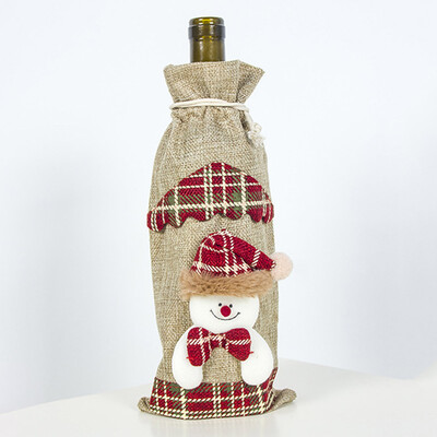 

Red Wine Bottle Cover Bags Snowman Santa Claus Christmas Decoration Sequins Xmas