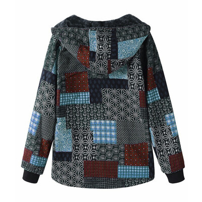 

Toponeto Plus Size Women Hooded Long Sleeve Vintage Ladies Fleece Thick Coats Zipper Coat