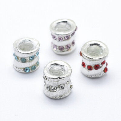 

Alloy European Beads Large Hole Beads with Grade A Rhinestone Column Silver Mixed Color 10x10mm Hole 5mm