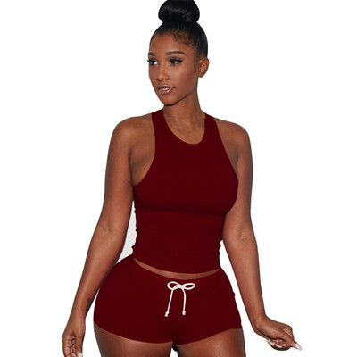 

Roseonmyhand Women Sleeveless Split 2 Piece Set Casual Short Pants Casual Outfit Sportswear