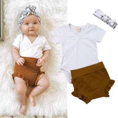 

US Newborn Baby Girl Tops Romper BodysuitShorts Pants Headband Outfit Clothes