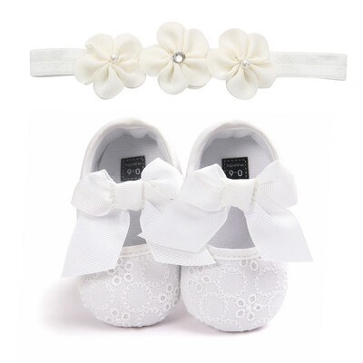 

Infant Baby Girl Princess Crib Flat Anti-slip Party Shoes Flower Headband Sets