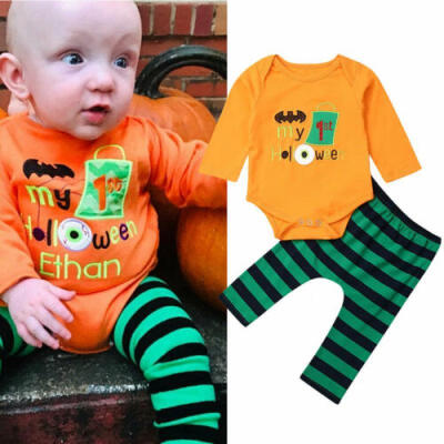 

US Infant Baby Boys Girl Halloween Long Sleeve Romper Bodysuit Pants Clothes Set