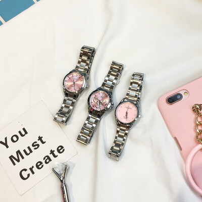 

Korean fashion pink dial steel strap simple female fashion student small fresh recreational quartz decorative Watch