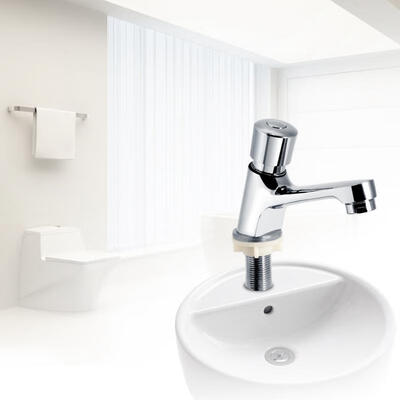 

Greensen Public Ktchen Bathroom Chrome Plated Self Closing Water Saving Time Delay Basin Sink Tap Faucet
