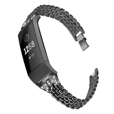 

ECSEM Bling Band for Fitbit Charge 3 Metal Strap Replacement Wrisband Jewelry Bracelet for Fitbit Charge 3 Smartwatch