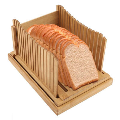 

Bamboo Bread Slicer Guide for Homemade Bread Loaf Cakes Foldable&Compact Cutter Mold with Crumbs Catching Tray