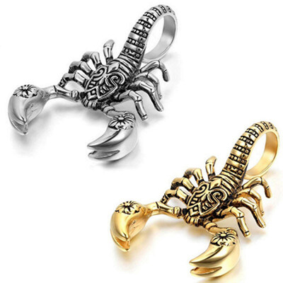 

Mens Vintage Punk Carved Scorpion Pendant Faux Leather Cord Short Necklace