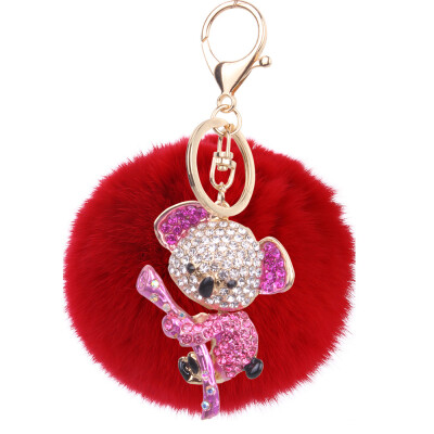 

8cm rex rabbit fur ball alloy diamond koala keychain cartoon couple bag car pendant