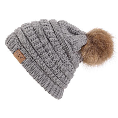 

Unisex Hair Ball Vertical Knitting Hat Adult Outdoor Winter Warm Ski Cap