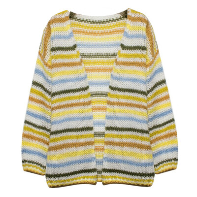 

Toponeto Women Fashion Casual Stripe Long Sleeve Knit Sweater Loose Cardigans Coat