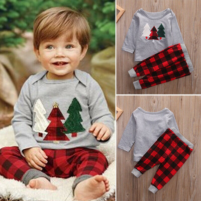 

2pcs Baby Boys Kid Cotton Hoodie Tops Pants Leggings Outfits XMAS Clothes Set