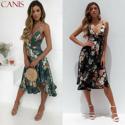 

Women Sexy Boho Floral Sleeveless Maxi Dress Summer Evening Party Beach Sundress