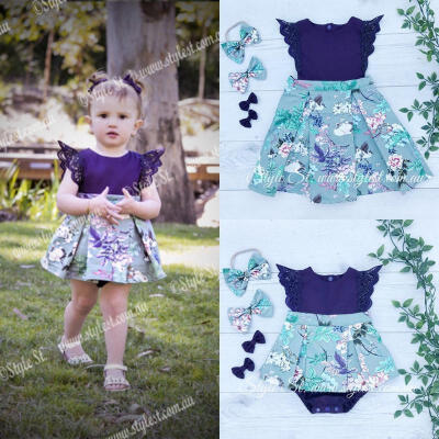 

Newborn Toddler Baby Girl Matching Clothes Little Big Sister Summer Floral Flutter Sleeve Romper Dress