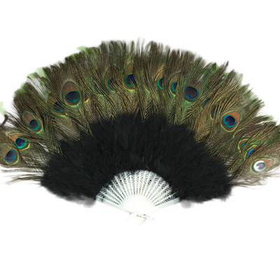 

Siaonvr Wedding Showgirl Dance Elegant Large Feather Folding Hand Fan Decor Decal Black