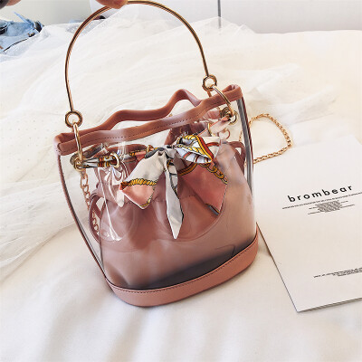 

Transparent jelly bag female 2019 new ins super fire summer mini bucket bag chic chain slung small bag