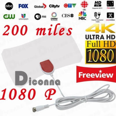 

Antenna TV Digital HD 200 Mile Range Skywire TV Indoor 1080P 4K 10ft Coax Cable