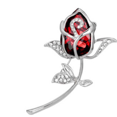 

Creative Fashion Jewelry Gold Silver Crystal Diamond Red Roses Flower Brooch Pin Accessories