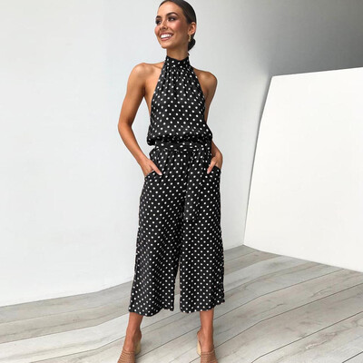 

Starmoon Women Summer Dot Printing Cold Shoulder Sleeveless Rompers Jumpsuit Playsuit