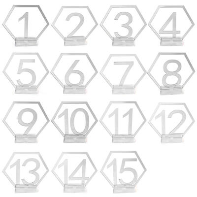 

Mirror Wedding Seat Card Hexagon Table Number Signs for Birthday Decoration