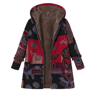 

Roseonmyhand Plus Size Women Hooded Long Sleeve Cotton Linen Fluffy Fur Zipper Coat Outwear