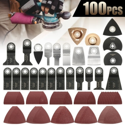 

100pcs38pcs High Carbon Steel Bi-metal Saw Blades Triangular Semicircle Fiberboard Cutting Wood Mix Oscillating Power Tool