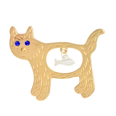 

1 PC Cute Cat Fishing Collar Pins Badge Corsage Cartoon Alloy Brooch Jewelry