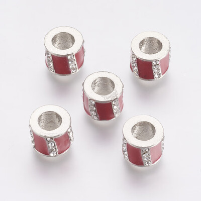 

Alloy European Beads Large Hole Beads with Enamel&Rhinestone Column Platinum Red 10x75mm Hole 5mm