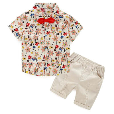 

Summer Gentleman Clothing Set 2pcs Colorful Print Boys Polo Shirt Shorts