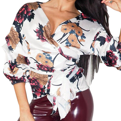 

Nomeni Womens Floral V Neck Bandage Button Tops Ladies Summer Beach T-Shirt Blouse