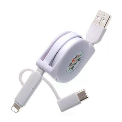 

Retractable Charging Cable Lightning Micro USB Type C 3-in-1 Data Cable For IPhone Samsung Galaxy LG HTC Nokia 33ft-1m