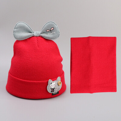

Autumn&winter new Joker baby knitted cotton scarf head Hat bow cartoon cute Hat