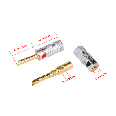 

24K Gold Plated Copper 4mm Banana Plug Black & Red Speaker Connector Audio Amplifier