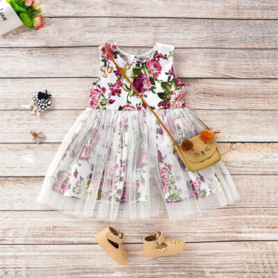 

US Tulle Toddler Kids Girls Floral Casual Fashion Summer Dress Clothes Sundress