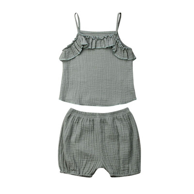 

Toddler Baby Girls Ruffle Solid Vest TopsShorts Pants 2PCS Outfits Clothes