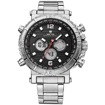 

WEIDE WH6305 Quartz Digital Electronic Watch Three Sub-Dials Dual Time Date Week Time Display 3ATM Waterproof Timer Business Men F