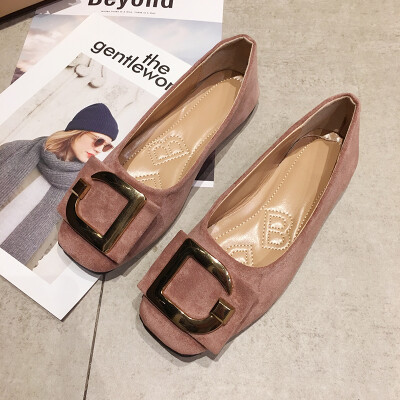 

Chic womens shoes spring Korean style square head metal buckle late-night shoes flat-bottomed fairy-like shoes