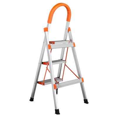 

Multi-use 3 Step Aluminum Ladder Folding Platform Stool Non-slip 330 lbs Orange